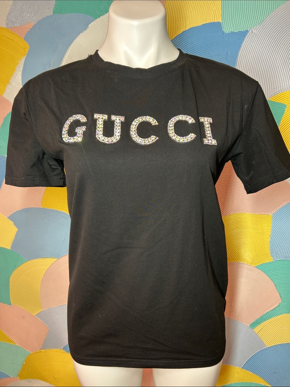 NWT Gucci Black Tee with Crystal-Studded Logo sz L
